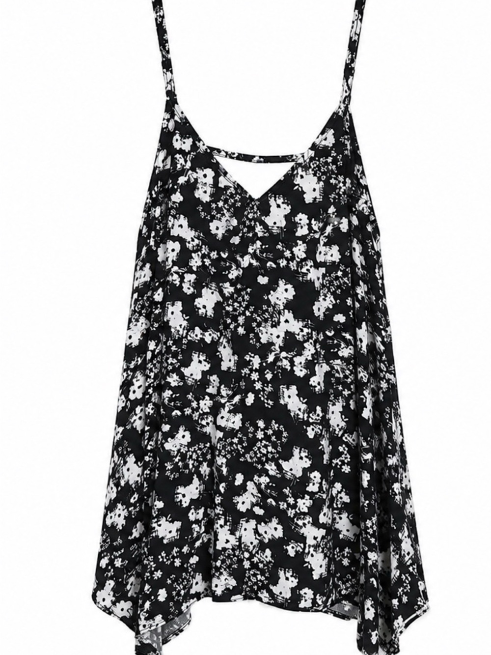 Black & White Floral Spaghetti Strap Swing Tank